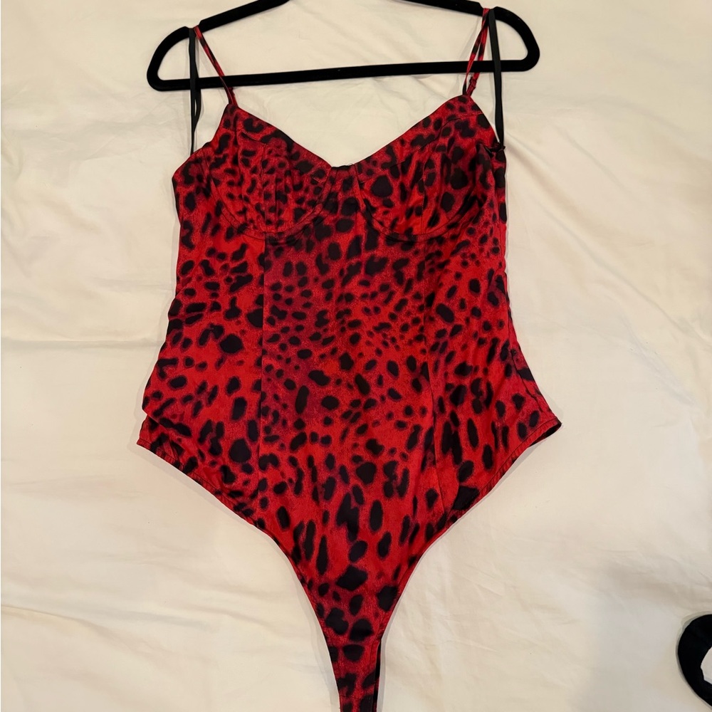 Red Leopard Print Bodysuit
